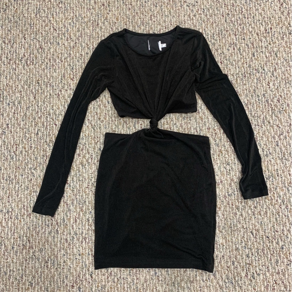 Princess Polly Black Long Sleeve Twist Front Dress - Size 6